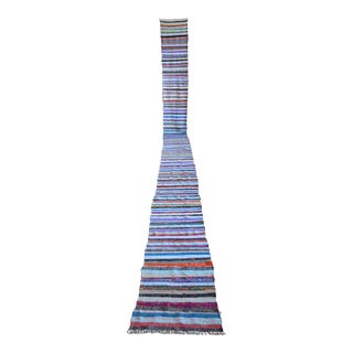 Vintage Turkish Handmade Ragrug Runner Rug - 1′9″ × 23′ For Sale