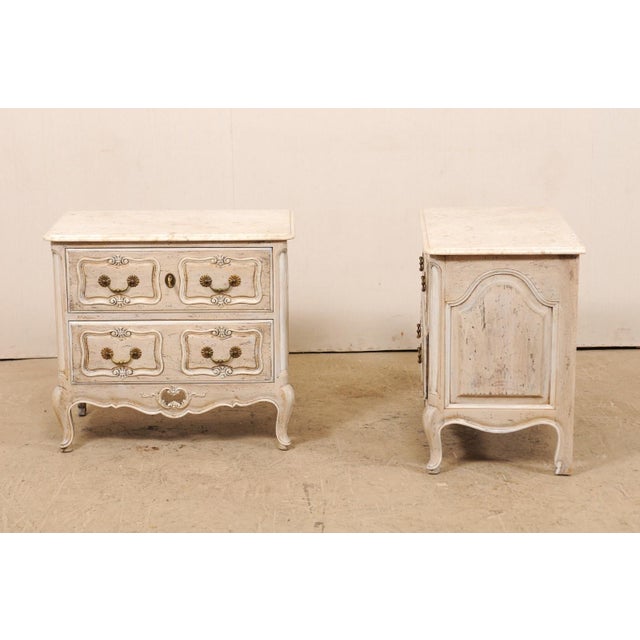 Mid 20th Century French Marble-Top Commodes w/Pierced Skirt - A Pair For Sale - Image 4 of 11