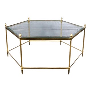 Vintage Hollywood Regency Style Brass Hexagon Coffee Table For Sale