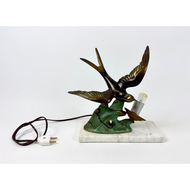 Art Deco French Table Lamp with Swift Figurine, 1930s For Sale - Image 3 of 11