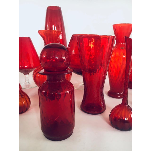Vintage Red Glass Vases and Decanters, 1960s, Set of 14 For Sale - Image 17 of 18