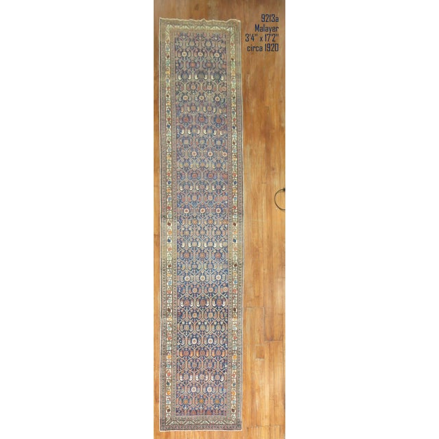 Antique Zabihi Collection Navy Persian Runners - A Pair - 3'4" x 17'2" For Sale - Image 4 of 10