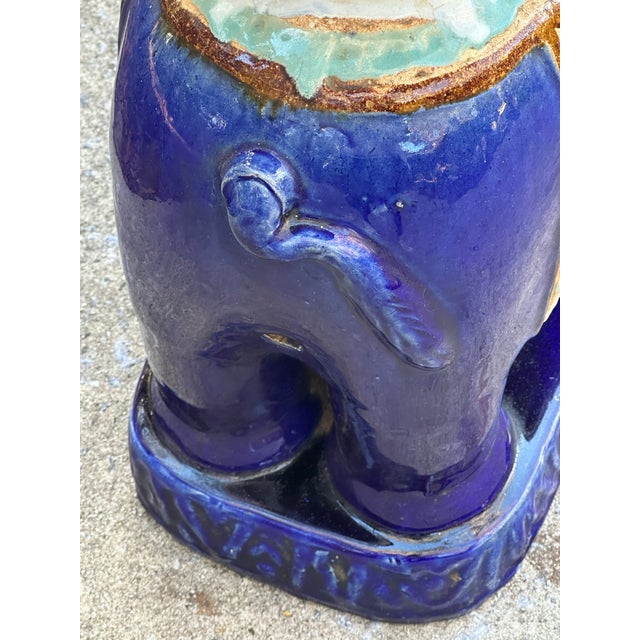 Royal Blue Chinese Ceramic Elephant Garden Seat, Cobalt Blue With Turquoise Accents For Sale - Image 8 of 10
