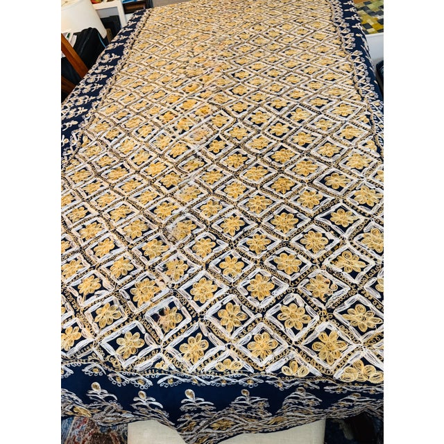 White Navy Mid 20th Century Never Used Ghabani Embroidered Tablecloth For Sale - Image 8 of 10