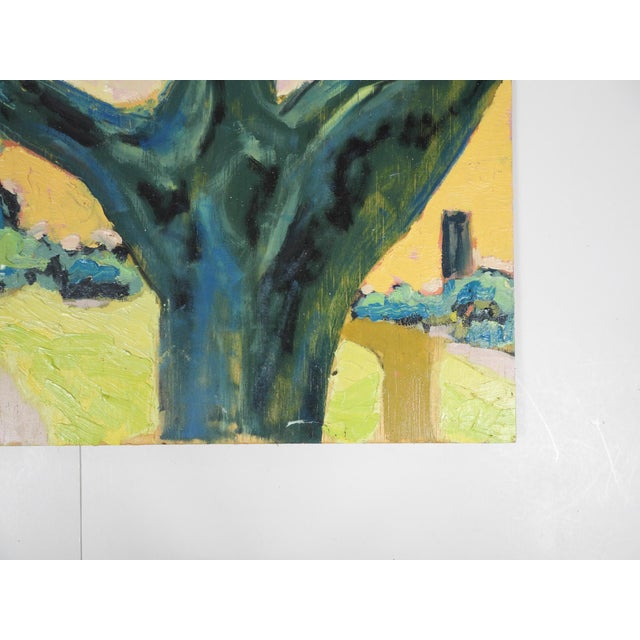 Contemporary Contemporary Expressionist Red House Tree Landscape Painting For Sale - Image 3 of 6