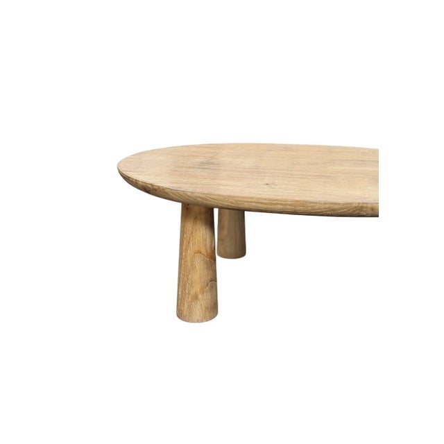 Sculptural Teak Wood Side Table — Natural Finish, Three-Leg Form For Sale - Image 6 of 8