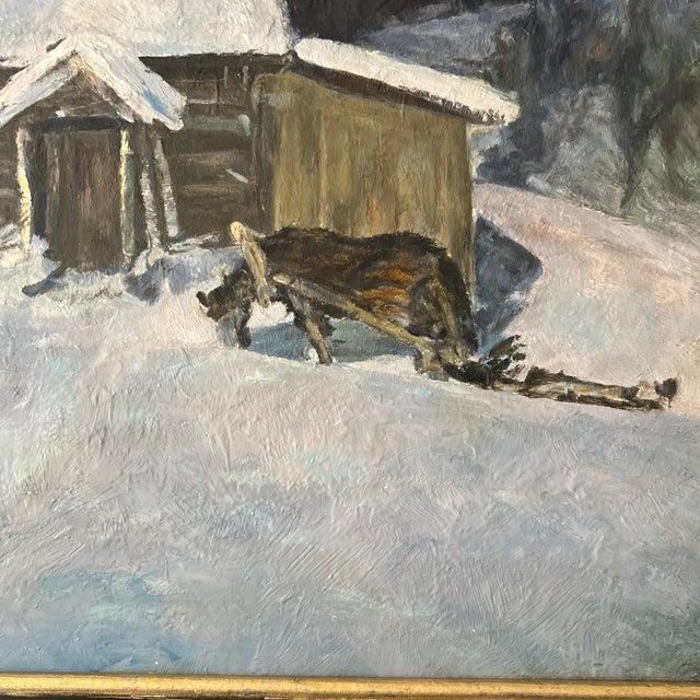 20th Century Eurooean School Oil on Canvason Board by V.Rozhkov Artist Titled Night Is Coming Made in 1994 Framed Signed For Sale - Image 4 of 11