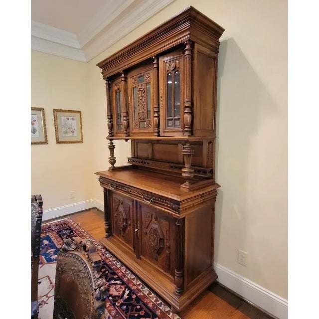 19th Century Belgian Renaissance Revival Carved Walnut Hunting Cupboard, Sideboard Cabinet, Circa 1880 For Sale - Image 10 of 12