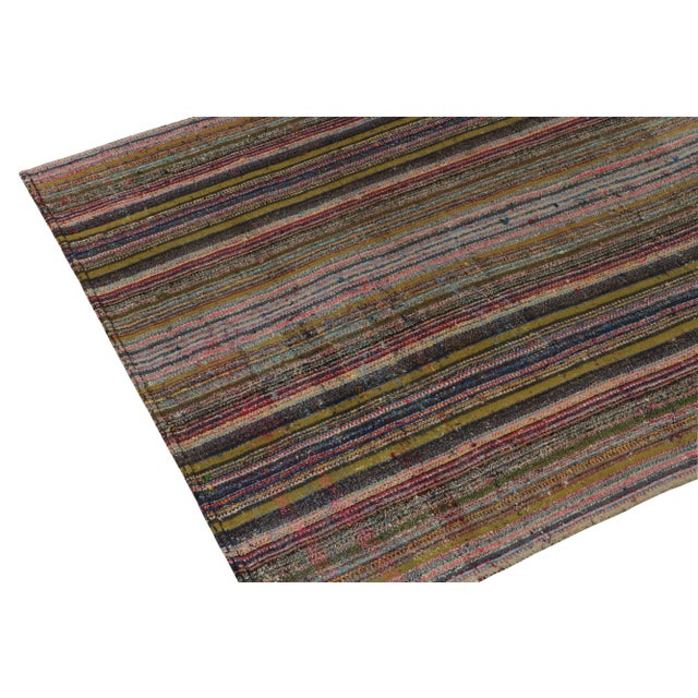 Rug & Kilim 1950s Vintage Chaput Kilim in Green, Multicolor Stripe Patterns For Sale - Image 4 of 7