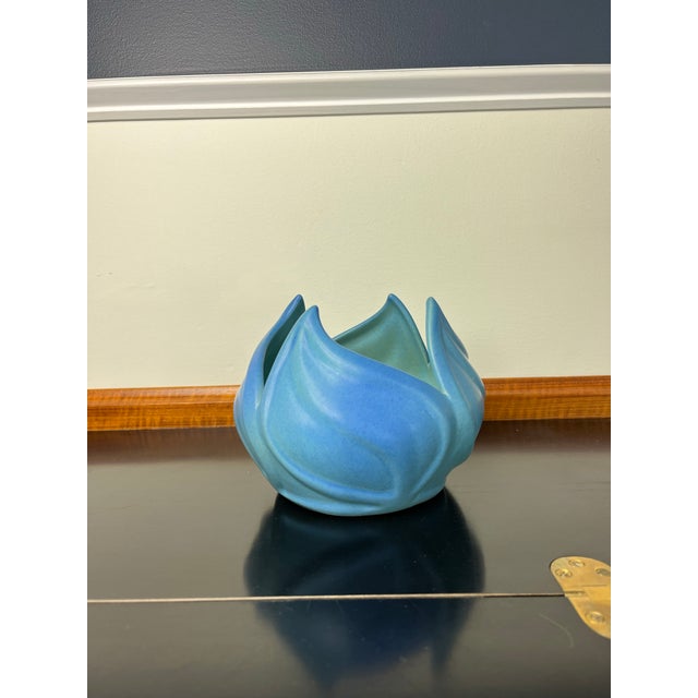 Blue Artus Van Briggle Art Deco Green Glazed Lotus Flower Bud Shaped Art Pottery Bowl For Sale - Image 8 of 8