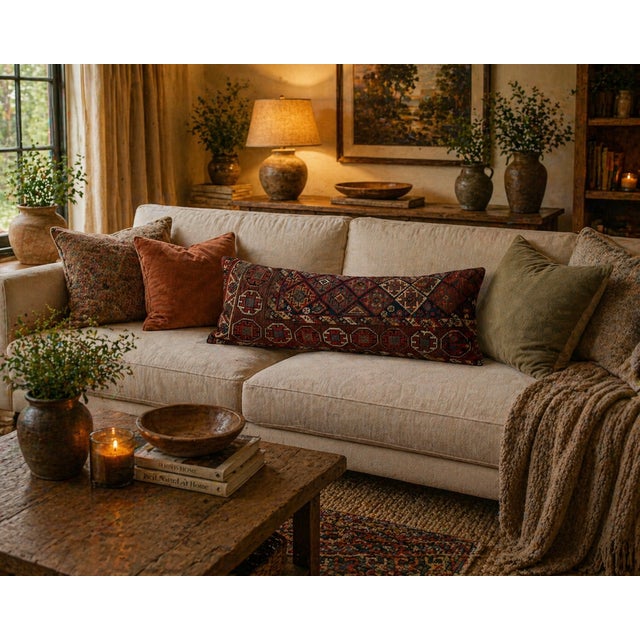 Rustic Handwoven Vintage Turkish Kilim Lumbar Pillow – Boho Rustic Decor For Sale - Image 3 of 12