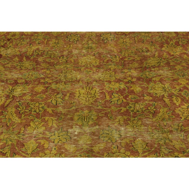 1980s Shabby Chic No Pile Persian Rust/Blue Wool Rug - 9'9'' X 12'8'' For Sale - Image 5 of 10