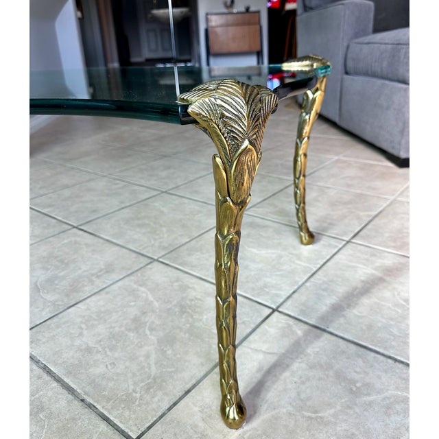 Mid Century p.e. Guerin Style Brass & Glass Coffee Table With Frond Legs For Sale - Image 11 of 16