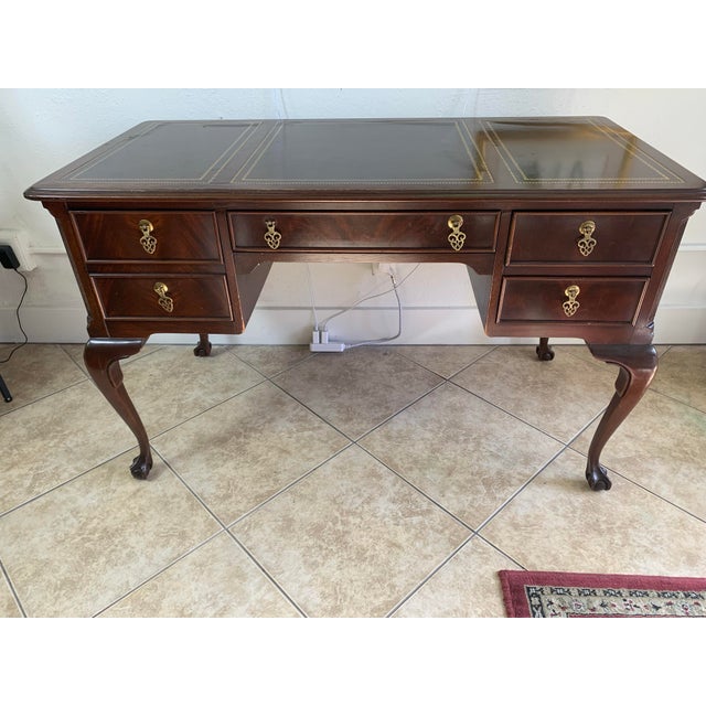 Wood Vintage Georgian Style Mahogany Leather Top Writing Desk For Sale - Image 7 of 11
