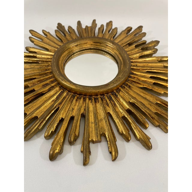 Vintage 1970s French Gilded 13.5" Sunburst Wall Mirror For Sale - Image 6 of 18