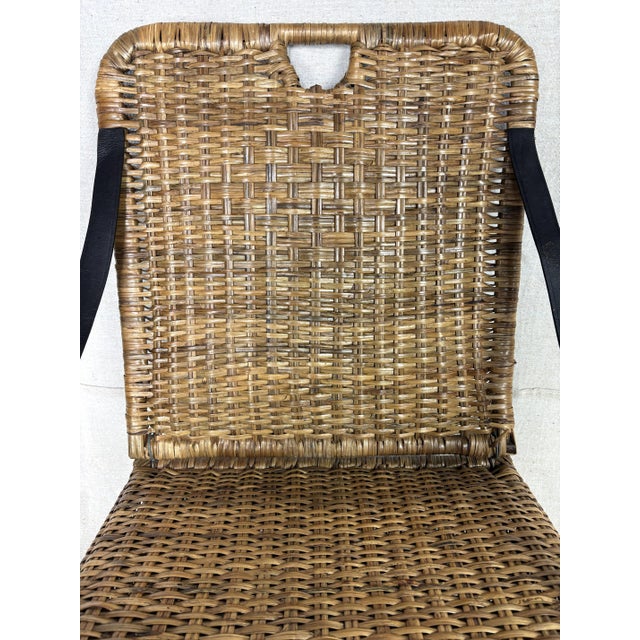 Vintage Woven Rattan and Leather Field Chair For Sale - Image 4 of 10