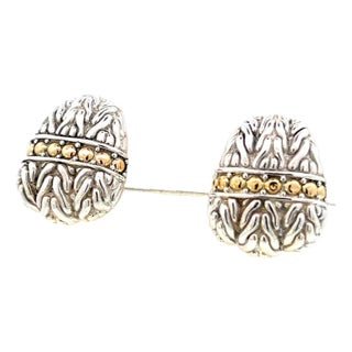 1990s John Hardy Estate Earrings Sterling Silver 18k Y Gold, 2 Pieces For Sale