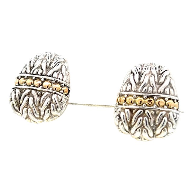 1990s John Hardy Estate Earrings Sterling Silver 18k Y Gold, 2 Pieces For Sale