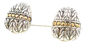 1990s John Hardy Estate Earrings Sterling Silver 18k Y Gold, 2 Pieces