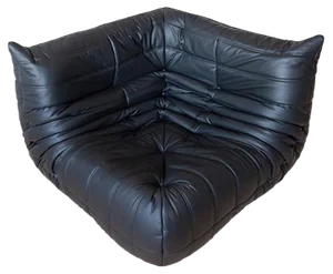 Black Leather Togo Corner Seat by Michel Ducaroy for Ligne Roset