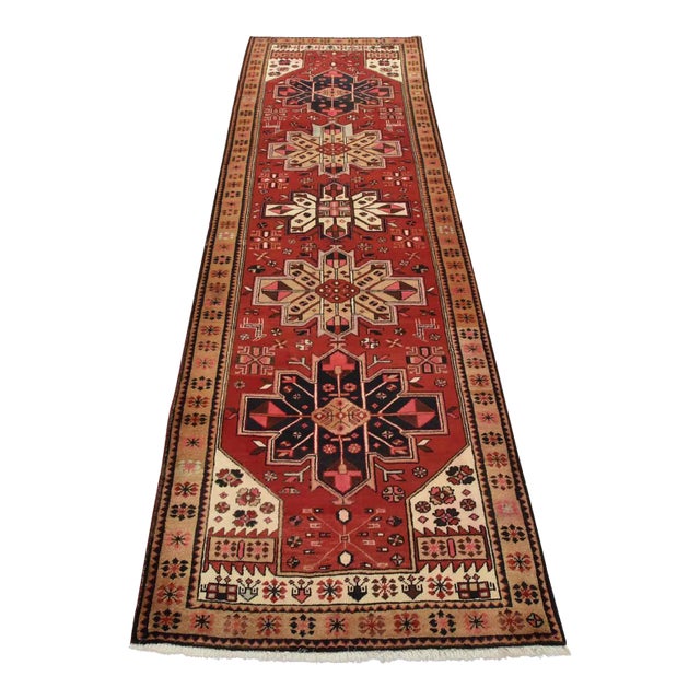 Luri Runner 3’6” X 10’8” Red Wool Vintage Tribal Hand-Knotted Oriental Rug For Sale