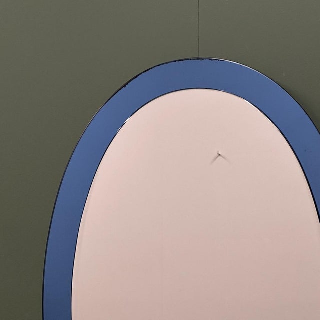 Italian Blue Oval Mirrors attributed to Cristal Arte by Gio Ponti, 1970s, Set of 2 For Sale - Image 5 of 14