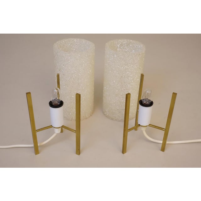 Pair of Italian Modern Rock Candy Acrylic Ice Cylinder Brass Table Lamps 1960's Arteluce Style For Sale In Los Angeles - Image 6 of 6