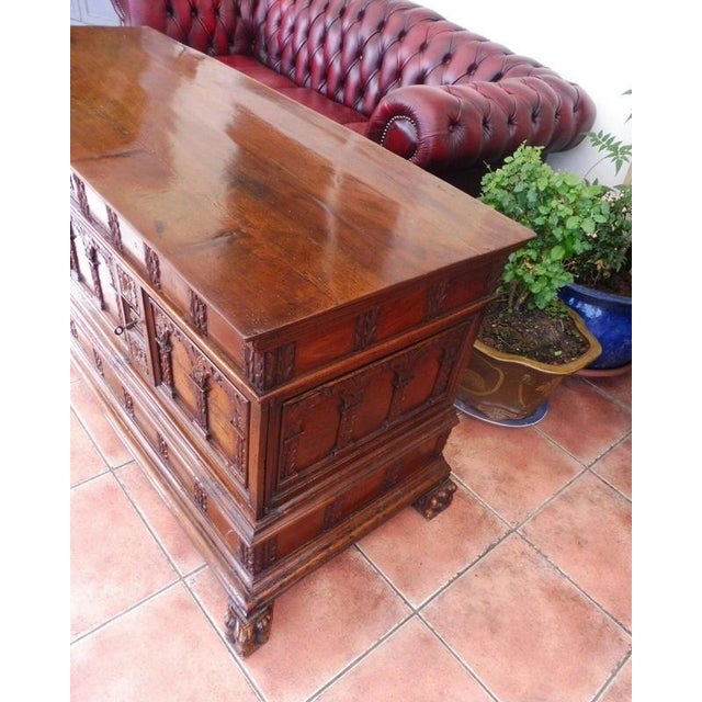 Brown Antique Mid-18th Century Italian Baroque Carved Walnut Deception Coffer, 1740 For Sale - Image 8 of 14