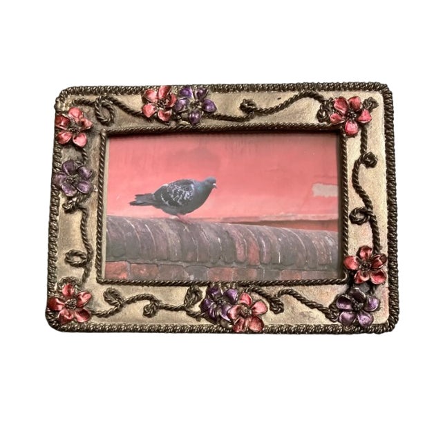 1980’s Original Small Pigeon on Roof Lithograph Print in Fancy Tabletop Frame For Sale