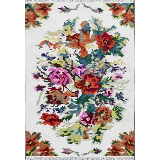 Bessarabian Style Floral Flat Kilim Rug For Sale - Image 4 of 5