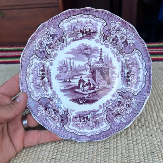 A Antique Staffordshire "Palestine" Purple Transfer Decorated Plate, 1830’s For Sale - Image 12 of 12