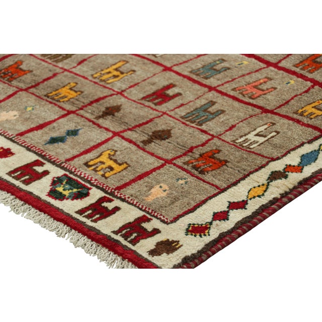 Vintage Gabbeh Persian Rug, Taupe With Colorful Animal Pictorials - Rug & Kilim For Sale In New York - Image 6 of 7