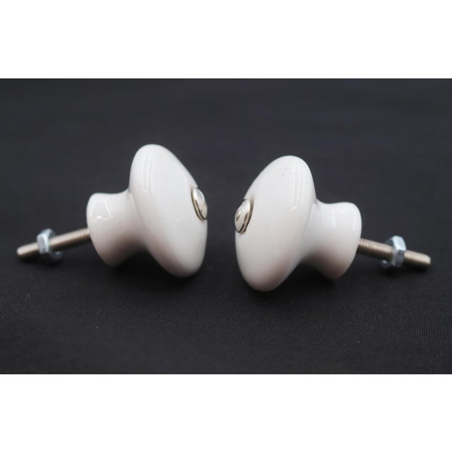 Traditional Pair of Vintage 1.25 In. White Ceramic Round Cabinet Knobs For Sale - Image 3 of 4