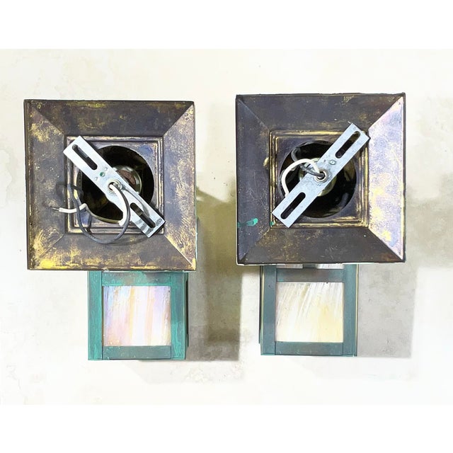 Metal Vintage Style Arts & Crafts Mission Wall Lanterns / Sconces - a Pair For Sale - Image 7 of 11