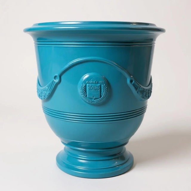 Ceramic French Anduze Jardiniere in Turquoise For Sale - Image 7 of 8