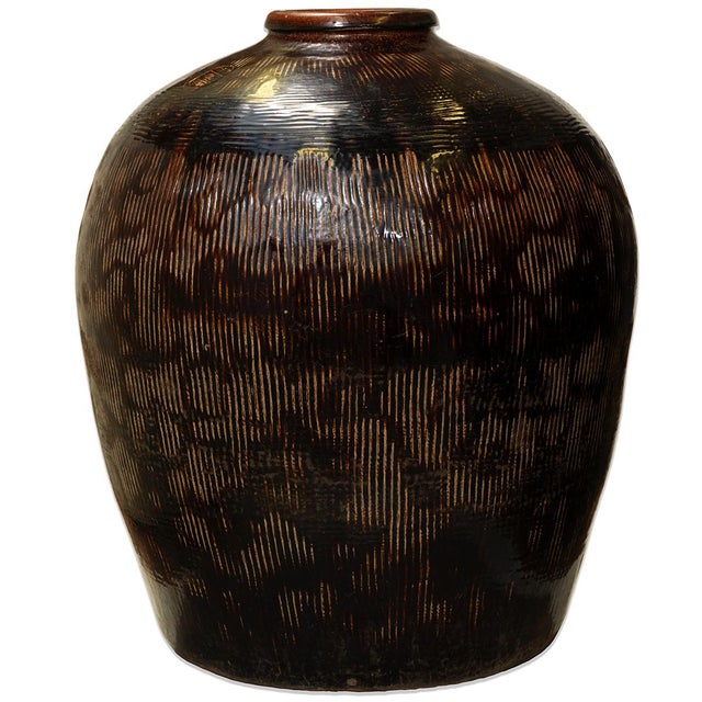 Ceramic Large Vintage Black Glazed Jar For Sale - Image 7 of 7