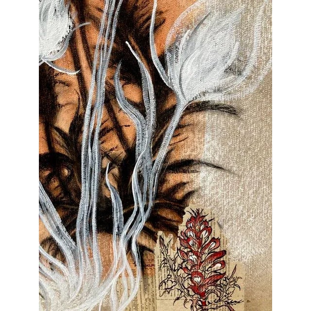 "Thistles to Flowers" is a botanical mixed media piece using acrylic, pencil, charcoal and a collage of vintage Wall...