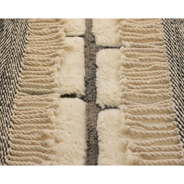 Textile Hand-Drawn Grid Hand-Knotted Moroccan Wool Rug | 13'7" X 9'7" | One of a Kind For Sale - Image 7 of 9
