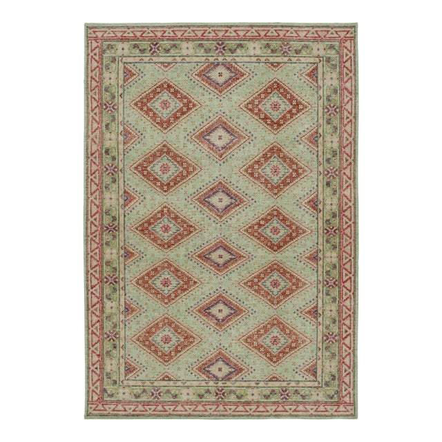 Rug & Kilim’s Diamond Play Rug in Mint and Rust, 10x14 For Sale