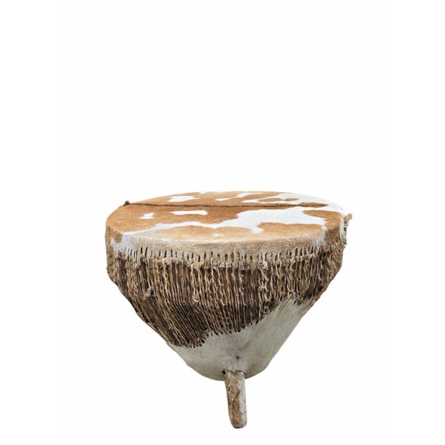 Animal Skin Vintage African Tribal Cowhide Drum Side Tables - Set of 2 For Sale - Image 7 of 12