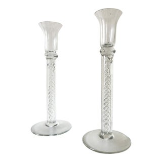 1960s Mid-Century Modern Air Twist Glass Candlesticks, a Pair For Sale