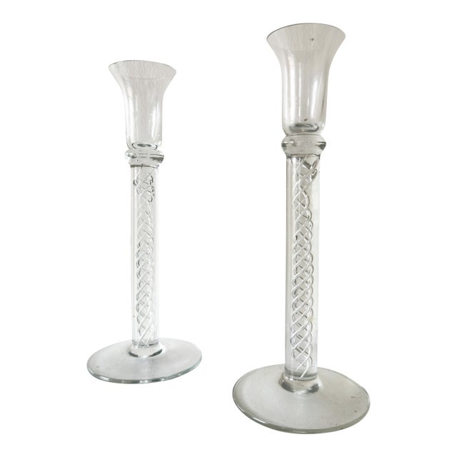 1960s Mid-Century Modern Air Twist Glass Candlesticks, a Pair For Sale