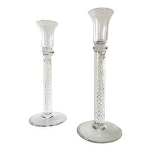 1960s Mid-Century Modern Air Twist Glass Candlesticks, a Pair