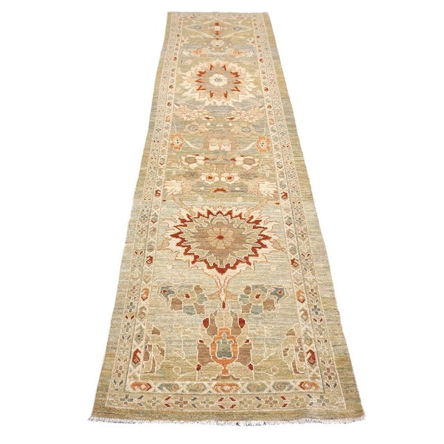 Early 21st Century Persian Sultanabad Wool 3x12 Khaki, Slate, & Rust Handmade Runner Rug #1142113 For Sale - Image 5 of 13