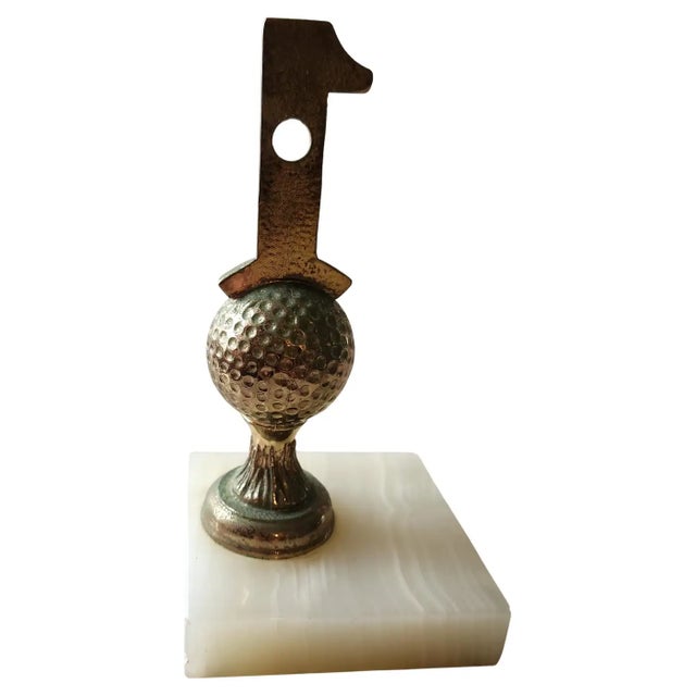 1962 Golf Hole in One Trophy Alabaster Stone Base Paperweight For Sale - Image 4 of 9