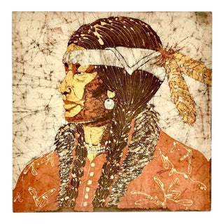 1979 Vintage Southwestern Native American Batik Portrait Textile Art by Zanoria Merrill For Sale