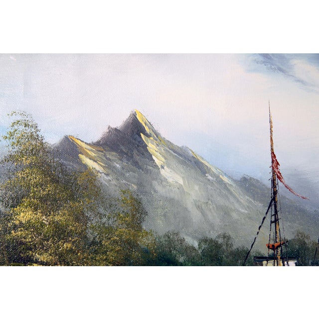 Here's a lovely original oil painting for anyone who loves a moody harbor scene! Signed "L. Salcido" in the lower left,...
