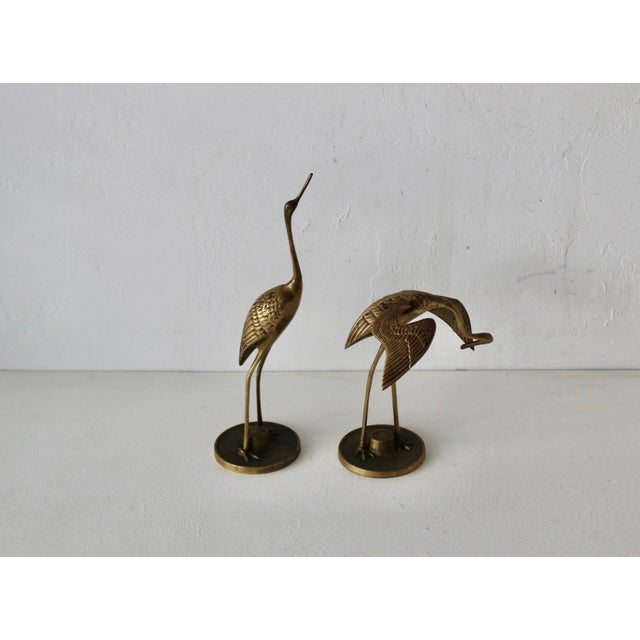 Vintage Mid-Century Mantle Size Sculptural Brass Cranes Herons Water Fowl-a Pair For Sale - Image 10 of 14