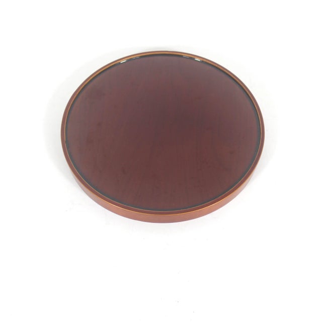 Vintage Japanese Lacquered Wood Tray Round Gold Detail Signed For Sale - Image 6 of 12