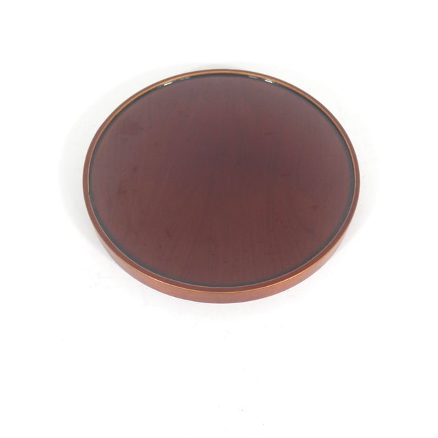 Vintage Japanese Lacquered Wood Tray Small Round Gold Detail Signed For Sale - Image 6 of 12